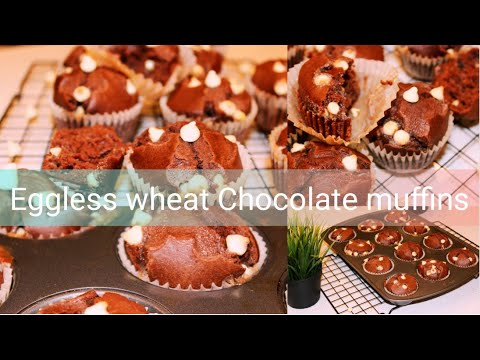 Eggless Whole Wheat chocolate muffins/Whole Wheat chocolate cupcakes /Wheat chocolate cupcake recipe