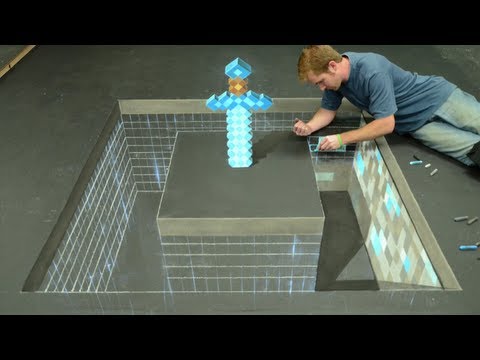 AWE me - Minecraft Diamond Sword 3D Chalk Art - AWE me Artist Series