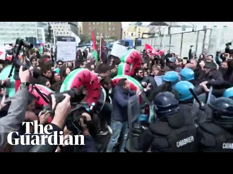 Pro-Palestinian protesters clash with police on closing day of G7 meeting