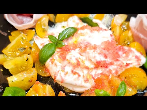 Caprese di burrata con pomodo congelato