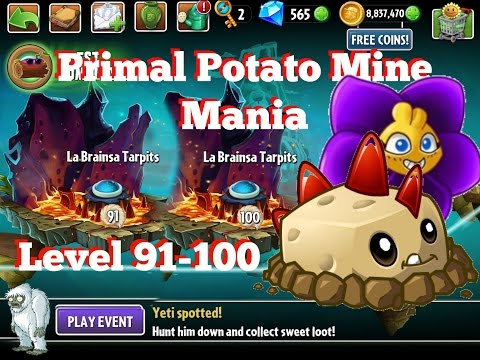 Plants vs Zombies 2 La Brainsa Tarpits Epic Hack Level 91-100 - Primal Potato Mine Mania