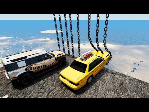 High Speed Jumps In Water Through Vertical Giant Chain - BeamNG Drive High Speed Jumps In Water
