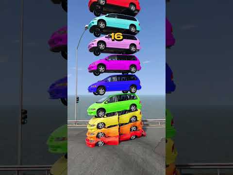 Mixed Color Buses Fall Crash & Explode - BeamNG.drive #youtubeshorts #carcrash