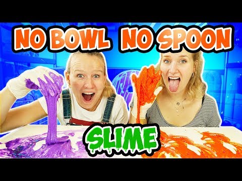 SCHLEIM OHNE SCHÜSSEL & LÖFFEL CHALLENGE - No Bowl No Spoon Slime -Nina + Kathi machen alles dreckig