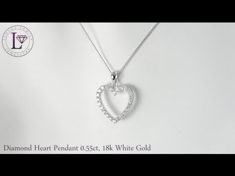 Diamond Heart Pendant 0.55ct, 18k White Gold (LFBJP0042)