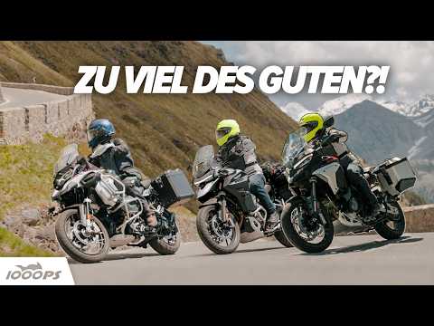 Ducati V4 Rally, BMW GS Adventure und Triumph Tiger 1200 Explorer - die 30 Liter-Fässer in den Alpen