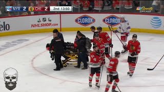 Jujhar Khaira Stretchered Off After Taking Hit From Jacob Trouba, Fights Riley Stillman | CHI vs NYR