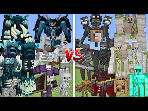 ALL WARDENS & SKELETONS VS ALL WITHER SKELETONS & IRON GOLEMS MOBS BATTLE IN MINECRAFT