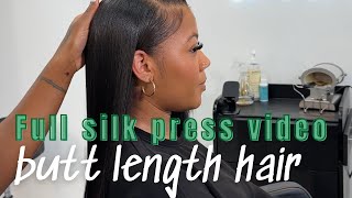 How To Silk Press On Butt Length Hair| Start to Finish | The Best Hair Care Products!