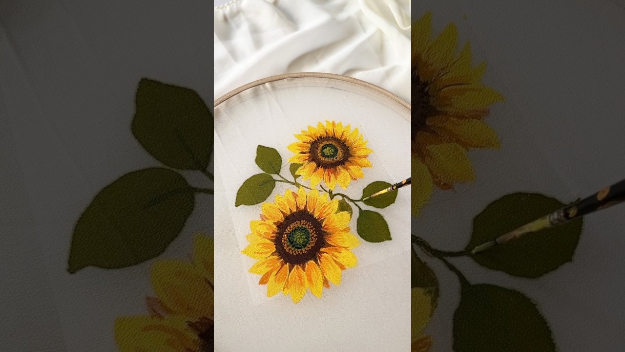 Sunflowers on Georgette 🌻 #fabricpainting #fabricpaint #acrylicpainting #artshorts #paintingstyles