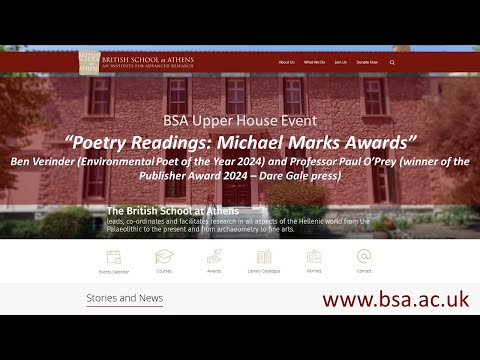 Poetry Readings: Michael Marks Awards – Ben Verinder (Environmental Poet of the Year 2024) and Professor Paul O’Prey (winner of the Publisher Award 2024 – Dare Gale press)