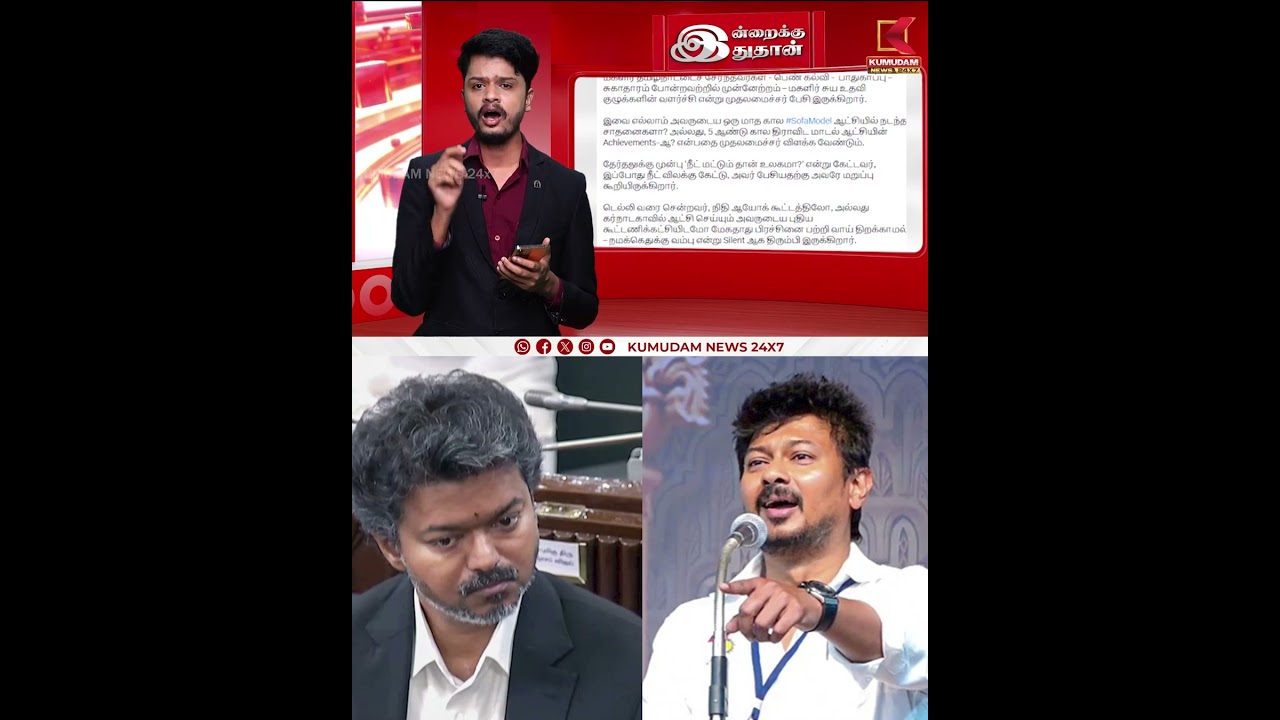 இன்றைக்கு இதுதான்.. முதலமைச்சர் விஜய்யை விமர்சித்த உதயநிதி ஸ்டாலின் | CM Vijay TVK | Udhayanidhi