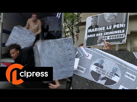 Faux billets russes devant le QG de Marine Le Pen (19 avril 2022, Paris) [4K]
