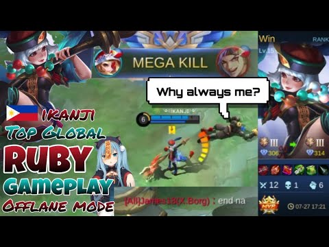 When Top global Ruby ikanji plays Offlane Role | Ruby Gameplay | Ranked Game | Mobile Legend |