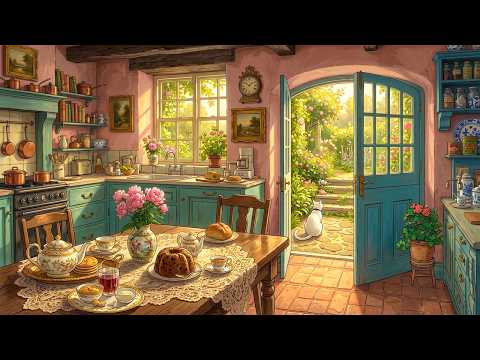 Vintage Classic Music 1940s Playing in Another Room on a Gentle Spring Morning by the Garden