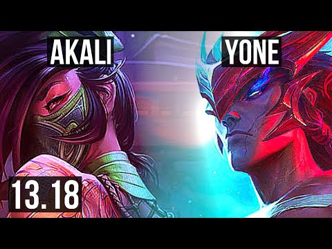 AKALI vs YONE (MID) | 13/1/3, Legendary, 65% winrate, Rank 12 Akali | JP Master | 13.18