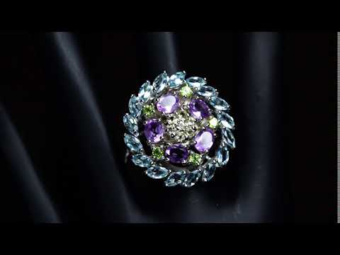 Серебряное кольцо с натуральными Аметистами Перидотами Топазами и Цитринами 17р видео