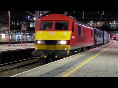 4S47 - DB90's - CB Hall (90035) leading DB Blue (90034) a minute early through Stafford station.