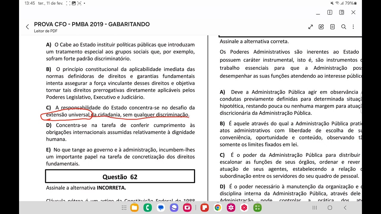 UNEB PROVA CFO PMBA 2019 QUESTÃO 61 - DIREITO