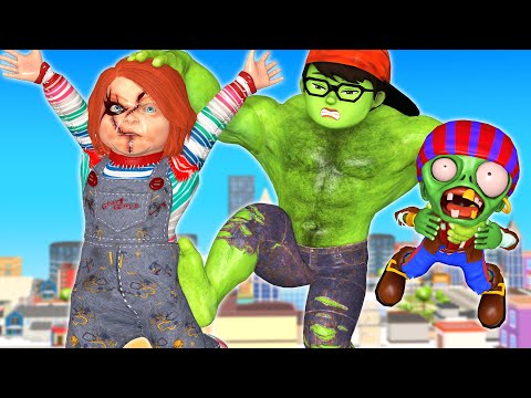 Scary Stranger 3D - NickHulk and Tani Harley Quinn vs Chucky and Giant Zombie Funny Gaming