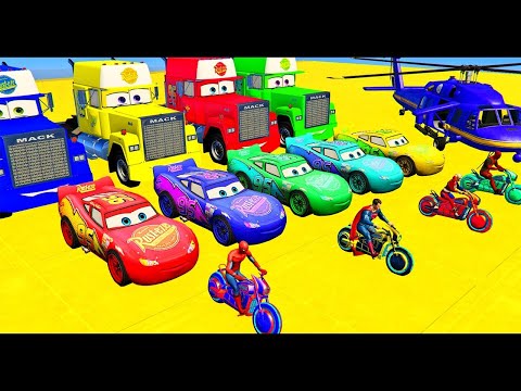 Double Flatbed Trailer Truck vs Speed bumps | Train vs Cars | Tractor vs Train | BeamNG Drive