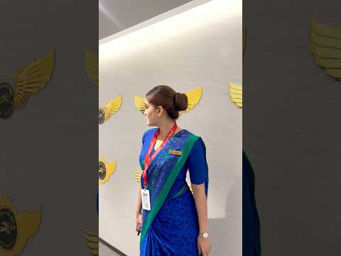 Prettiest uniform💙 #airindia #saree #blue #flightattendant #cabincrew #fashion #airblue #love