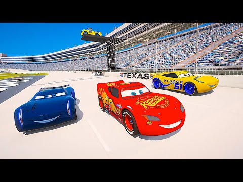 Race Cars - Speedway Texas Lightning McQueen VS Jackson Storm VS Cruz Ramirez 3 Laps