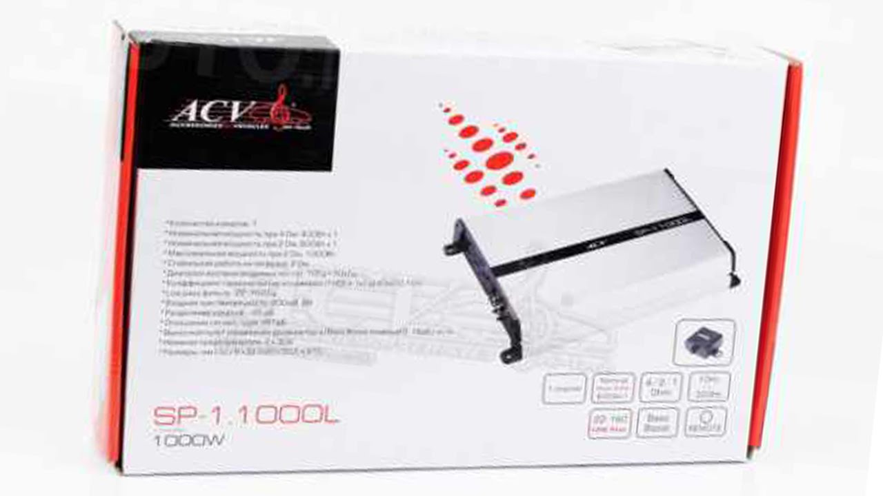 Усилитель ACV SP-1.1000L 1*1000Вт/класс-D/BassBoost-пульт/4-2 Ом/High-pass/Low-pass