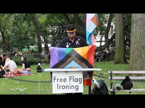 Ironing Pride Flags in Washington Square Park