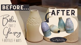 GLAZING POTTERY for Beginners - Bottles Pt. 2 - Glazing 4 Bottles, 4 Ways!