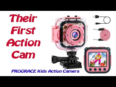 PROGRACE Pool Toy & Kids Underwater Camera - IP68 Waterproof Action Camera for Boys Ages 3-12, 1080P Video, 32GB Card, Mount for Bike & More, Birthday Gift for Diving, Swimming, Riding, Snorkeling video review thumbnail