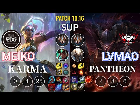 EDG Meiko Karma vs JDG LvMao Pantheon Sup - KR Patch 10.16