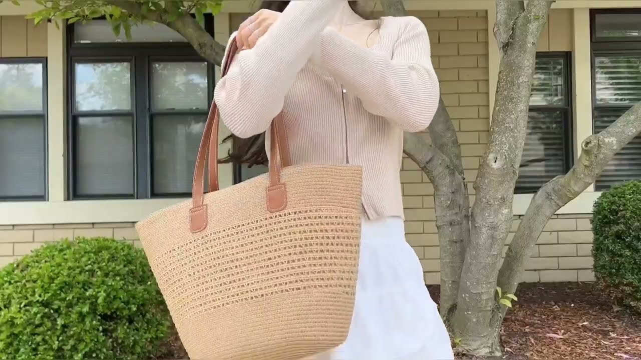 Gaudiwel Women Straw Beach Bag Large Tote Handbag Woven Shoulder Bags with Zipper