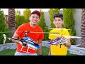 Jason plays with new helicopter and airplane challenge