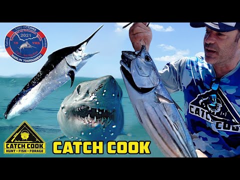 Big Mako Shark, Marlin, and Improvised Tuna Cook on 6 Day Marlin Comp