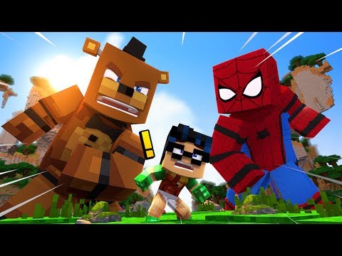 Minecraft vs FNAF: GIGA SPIDERMAN BLOW UP FREDDY! (Superheroes Mods for Kids FNAF Funny Moments)