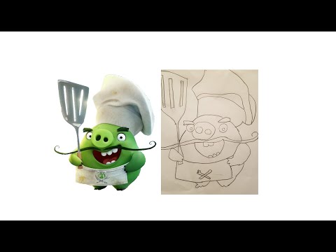 How to draw Chef Pig from The Angry Birds Movie. Draw Chef Pig