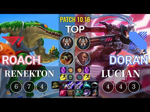 T1 Roach Renekton vs DRX Doran Lucian Top - KR Patch 10.16