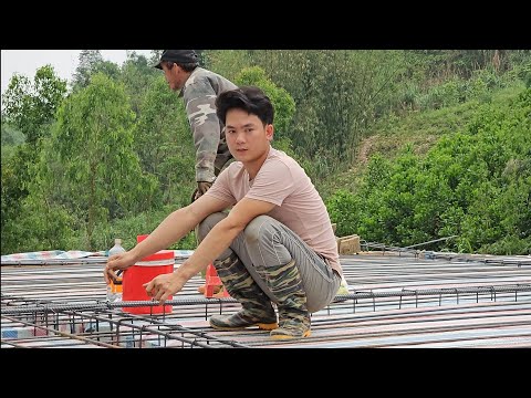 Weaving iron and pouring roofs. step by step completing a 1-storey villa