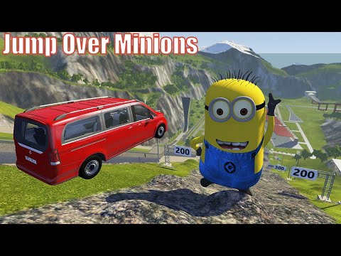 High Speed Car Jumps Over Minions - BeamNG.drive Car Jump Arena
