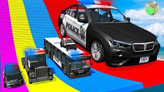 Big and Small Cars vs Slide Colors with Portal Trap – Police Cars Rescue Small Cars – BeamNG.Drive