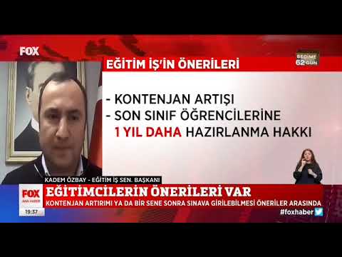 Genel Başkanımız Kadem Özbay, Fox TV Ana Haber`de, depremzede öğrencilerin merkezi sınavlarda yaşayacakları fırsat eşitsizliğine dikkat çekti ve sınav senesindeki öğrencilere 1 yıl daha hazırlanma hakkı verilmesi gerektiğini söyledi.  | EĞİTİM İŞ
