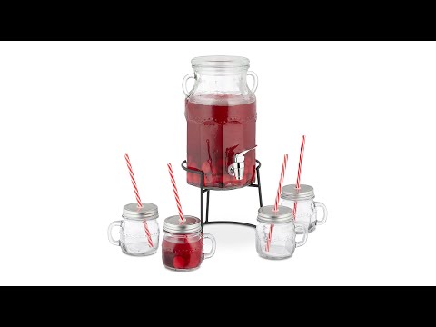 Getränkespender Set mit Gläsern Schwarz - Rot - Glas - Metall - Kunststoff - 20 x 38 x 23 cm