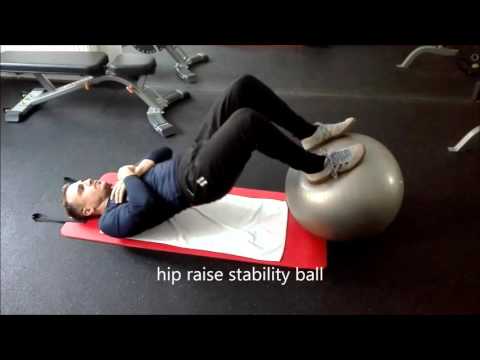 hip raise on stability Ball. Hamstrings and glutes exercise: improve knee stability