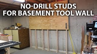 No-drill studs for basement tool wall