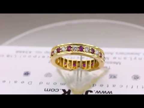 Stunning hand-made 1.25 carat Ruby and diamond full eternity ring in 18ct yellow gold.