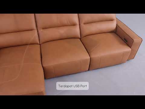 Gambar Cheers Madden Corner Sofa Slider Leather Kiri - Cokelat