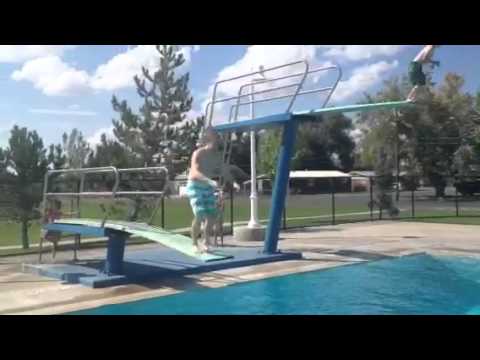 Dan Ellison back-flops during front flip off diving board