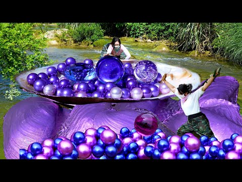 😱Open the purple giant clam, filled with precious purple pearls, so beautiful that it's intoxicating