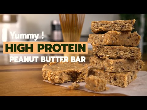 พีนัทบัตเตอร์บาร์ ขนมเนยถั่วโปรตีนสูง ขนมทำง่าย ๆ สูตรวีแกน | Peanut Butter Energy Bar